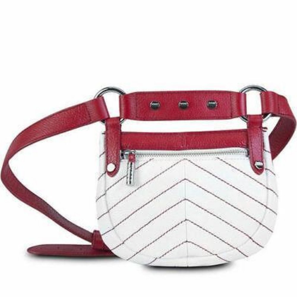 Bodhi White & Chinese Red Chevron Small Handbag